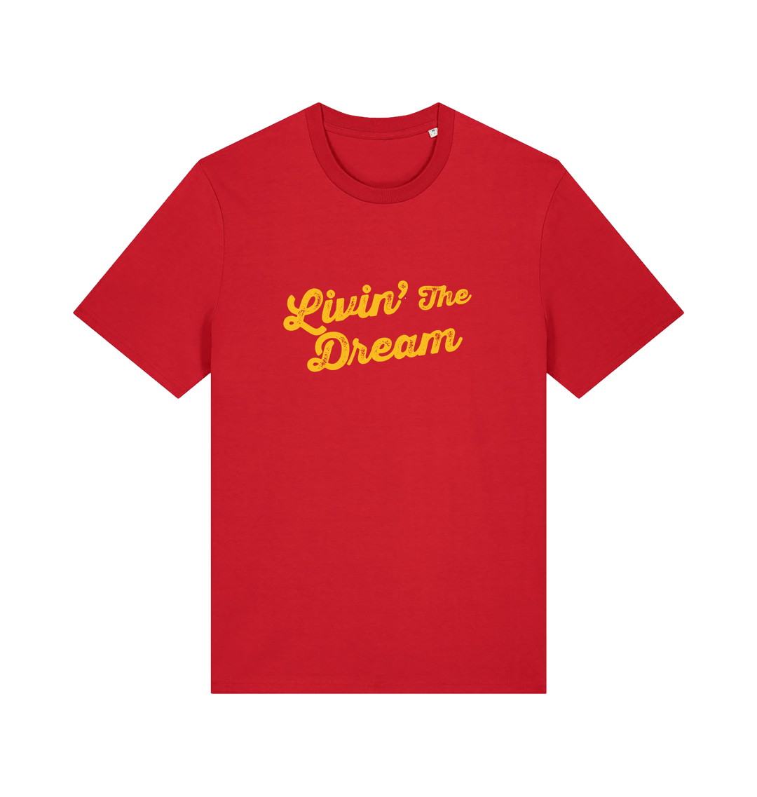 red slogan t-shirt with 'livin the dream'