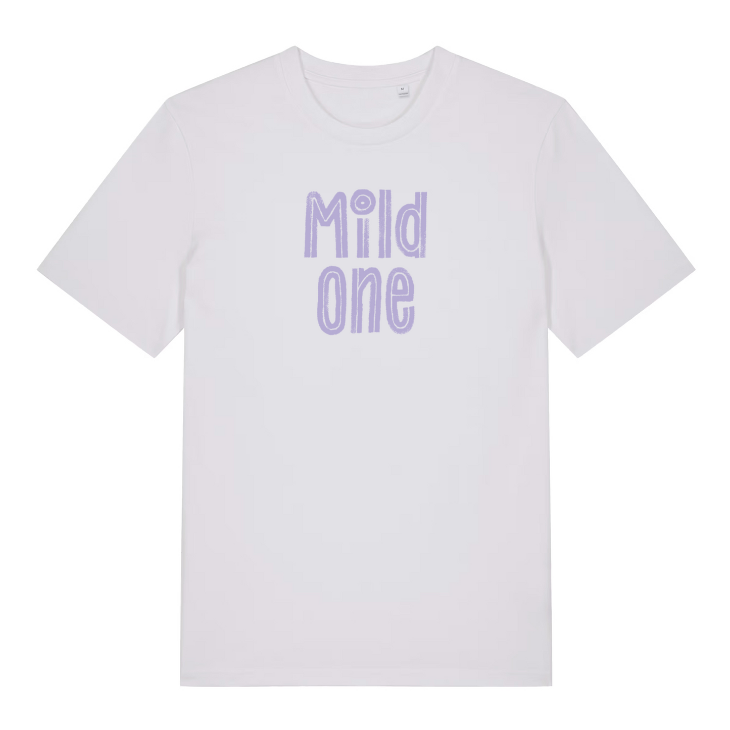 white matching t-shirt with the text 'mild one'