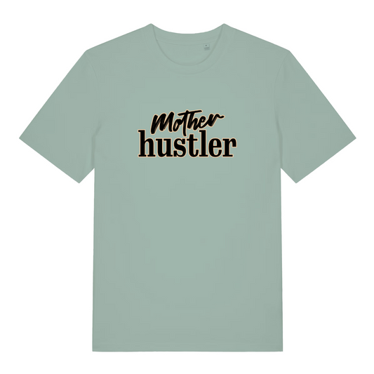 green women's mum t-shirt with the slogan 'mother hustler'