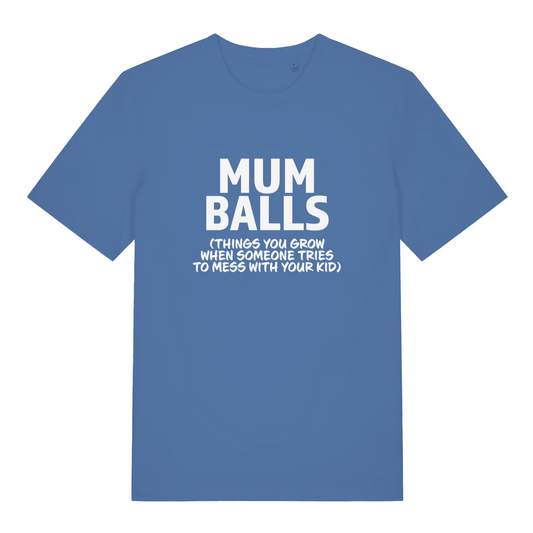 blue women's slogan t-shirt with the text 'mumballs things you grow when someone tried to mess with your kid'
