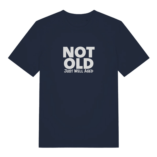 navy women's funny slogan t-shirt with the text 'not old just well aged'