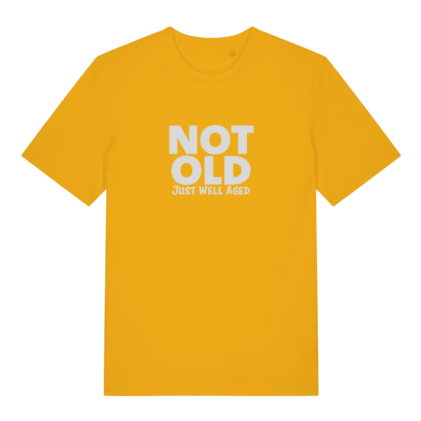 yellow women's funny slogan t-shirt with the text 'not old just well aged'