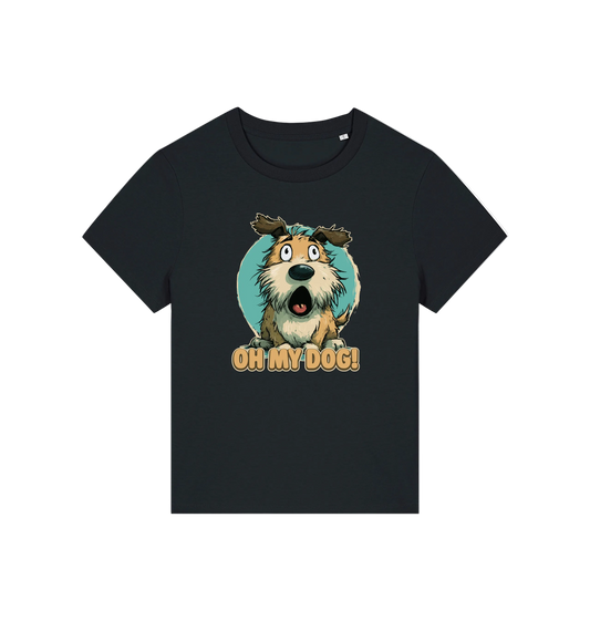 black funny dog t-shirt with the graphic of a cartoon dog and the slogan 'oh my dog'