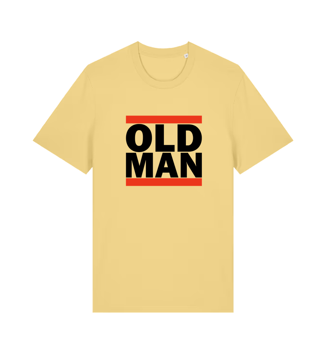 yellow slogan t-shirt with 'old man'