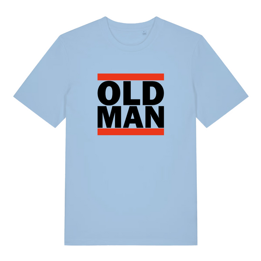 light blue funny slogan t-shirt with the text 'old man'