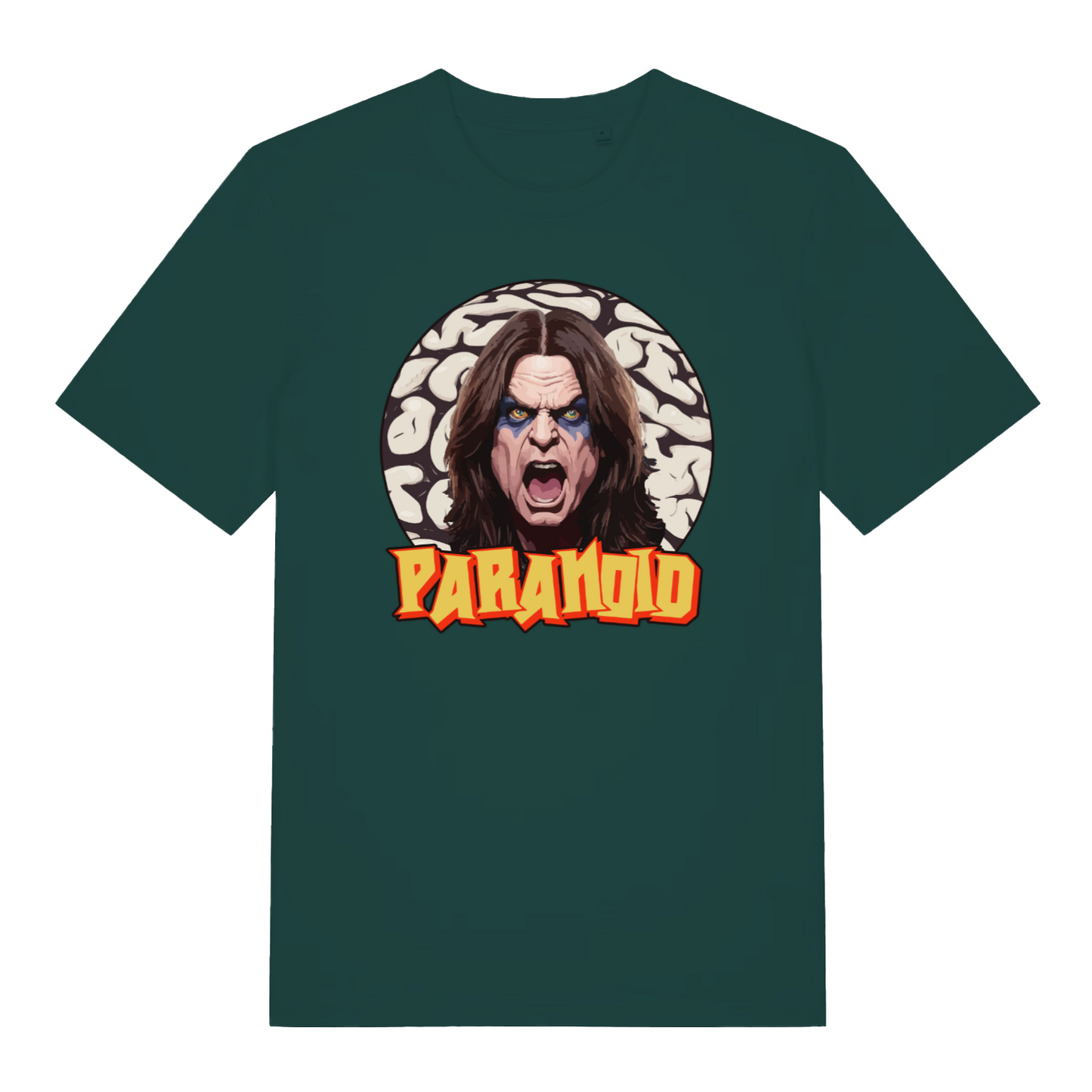 green music t-shirt with the graphic of the legendary ozzy and the text 'paranoid'