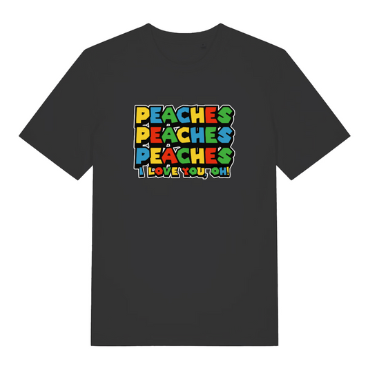 black women's movie t-shirt with the slogan 'peaches peaches peaches i love you'