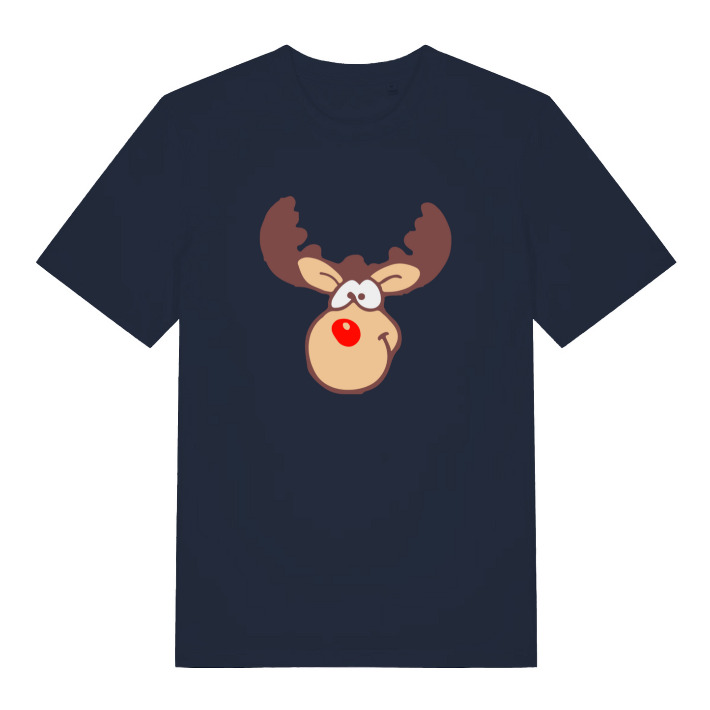 navy christmas t-shirt with a graphic of rudolph