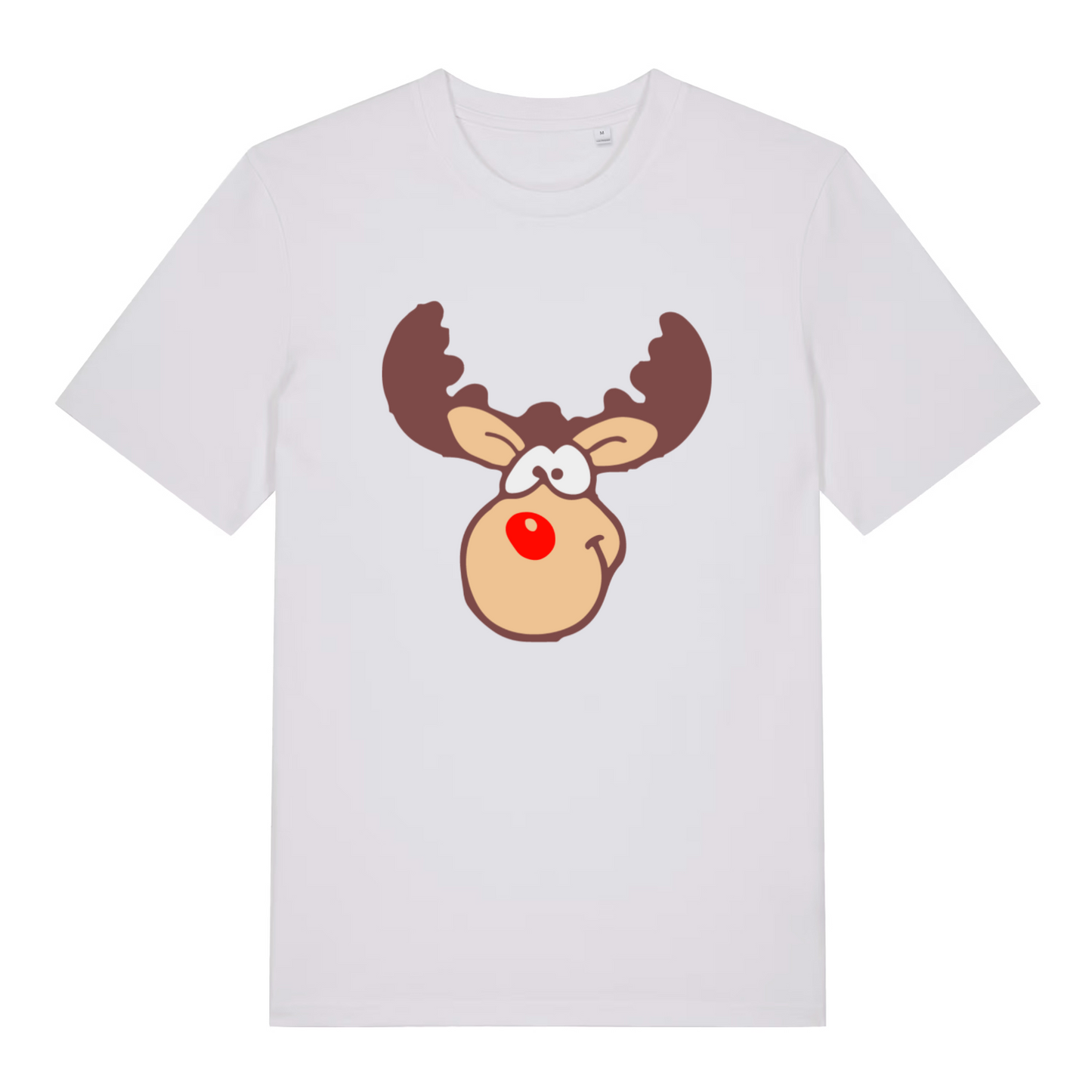 white women's xmas tshirt with the graphic of rudolph