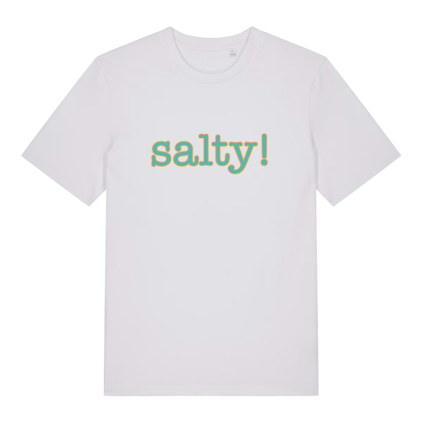 white women's slogan t-shirt with the text 'salty'