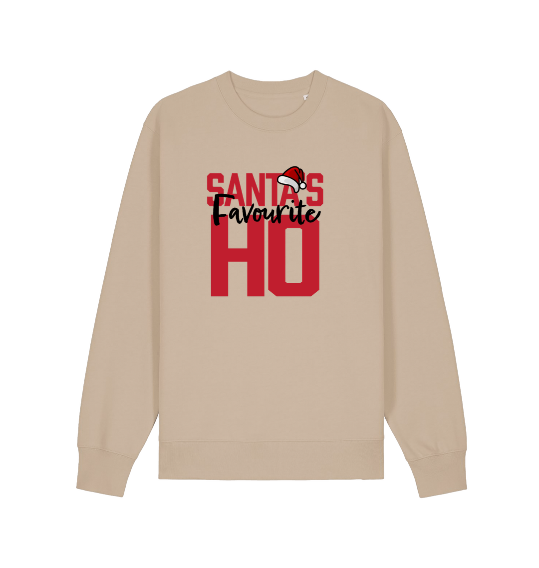 sand xmas sweater with the slogan 'santa's favourite ho'