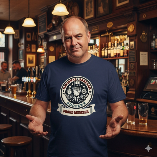 Navy blue t-shirt with a graphic design on a white background