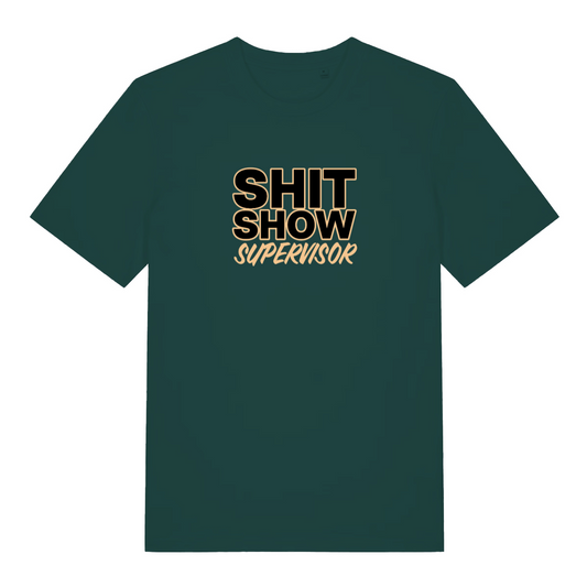 green women's funny slogan t-shirt with the text 'shit show supervisor'