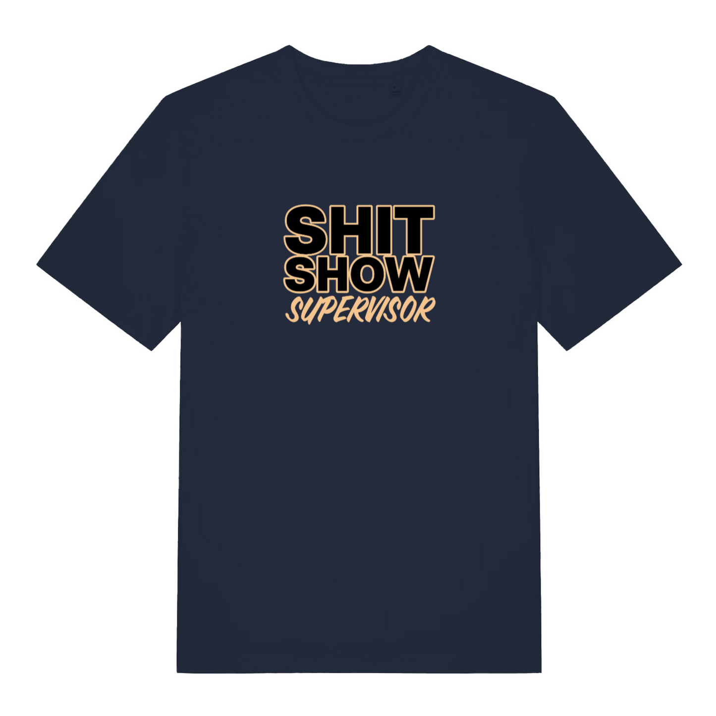 navy women's funny slogan t-shirt with the text 'shit show supervisor'
