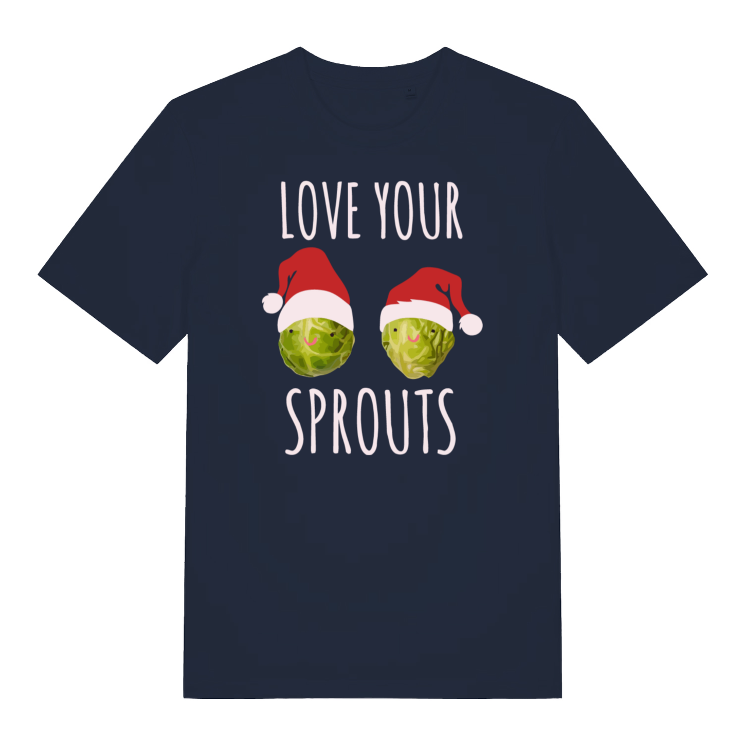 Navy Love Your Sprouts funny Christmas t-shirt featuring ultimate Xmas sprouts graphic