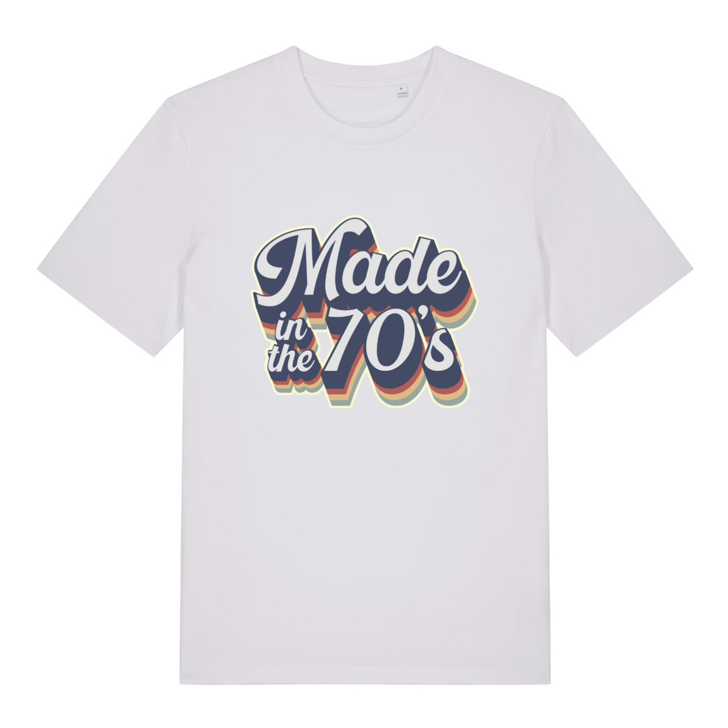 white women's slogan t-shit with the text 'made in the 70's'