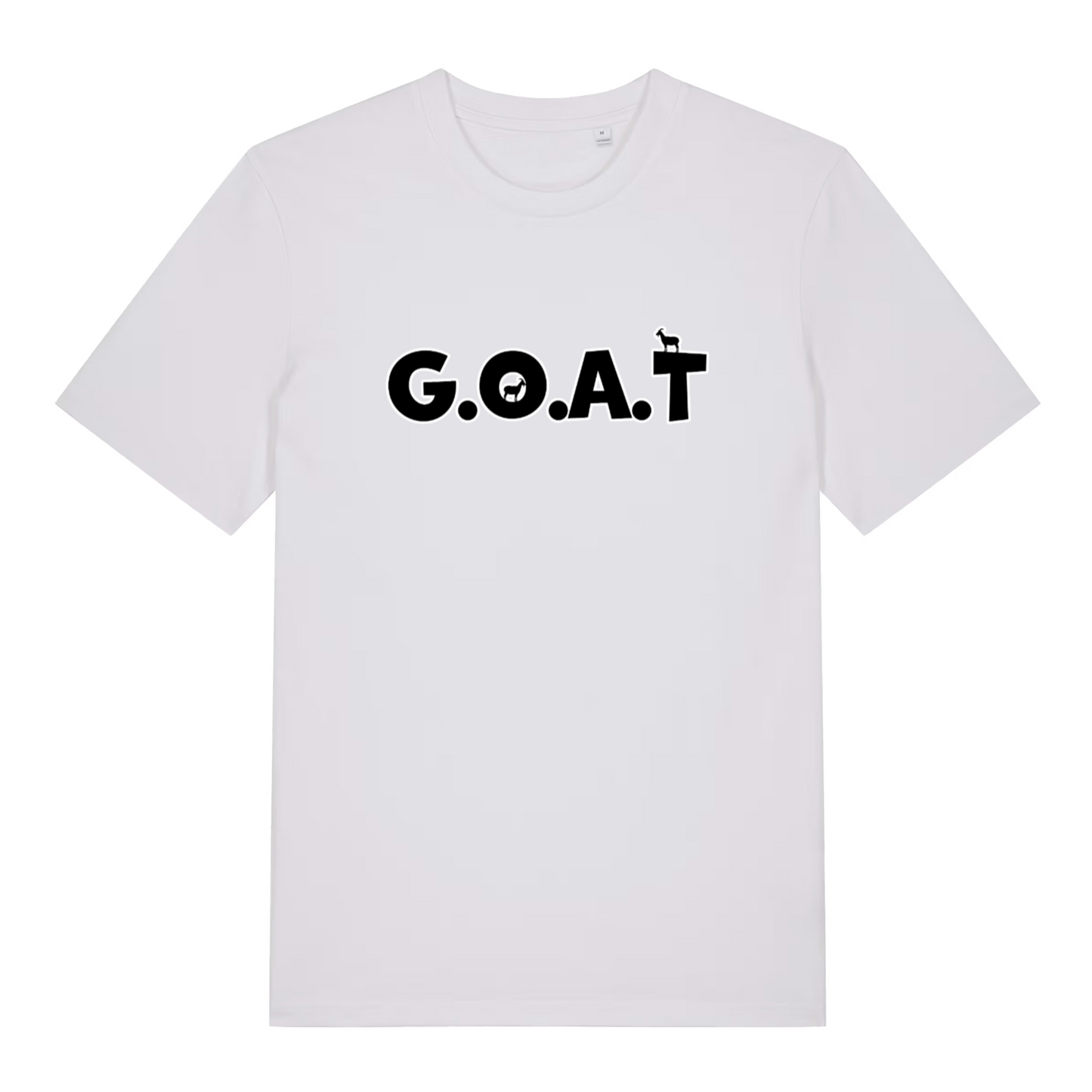white women's funny slogan t-shirt with the text 'GOAT'