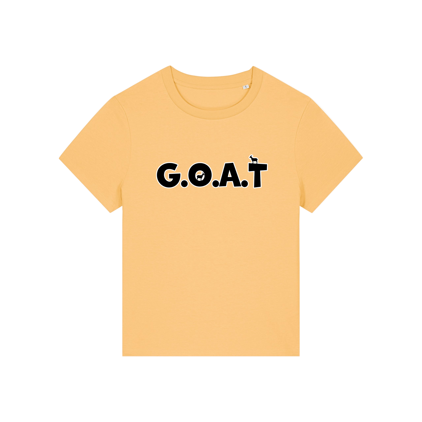 yellow funny animal t-shirt with the slogan 'goat' in capitals