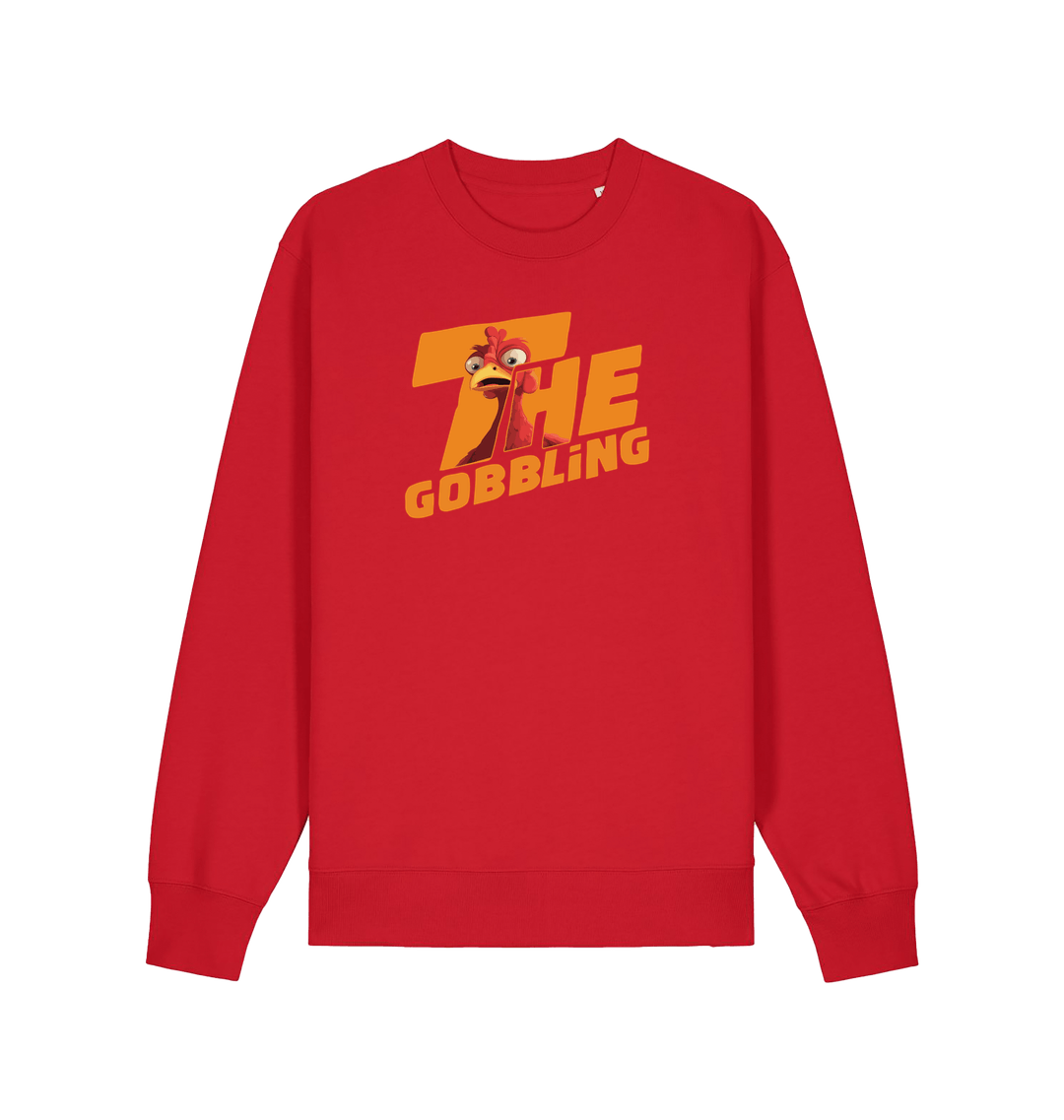 red christmas sweater with the slogan 'the gobbling'