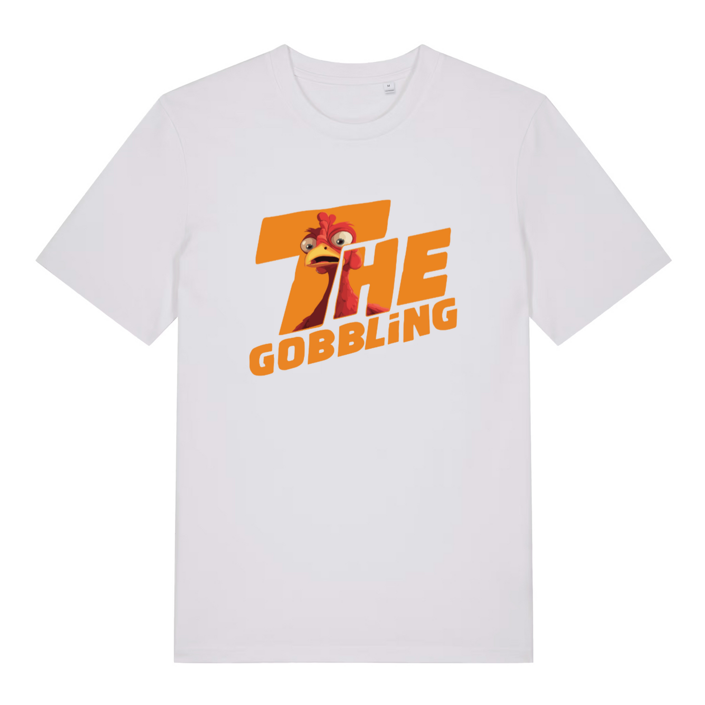 white christmas t-shirt with a turkey graphic and the text 'the gobbling'