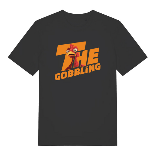 black women's christmas t-shirt with the graphic of a turkey inside the text 'the gobbling'