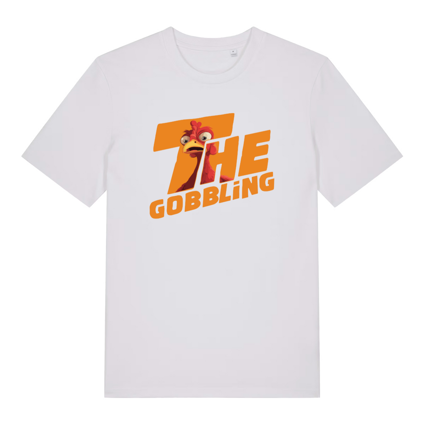 white women's christmas t-shirt with the graphic of a turkey inside the text 'the gobbling'