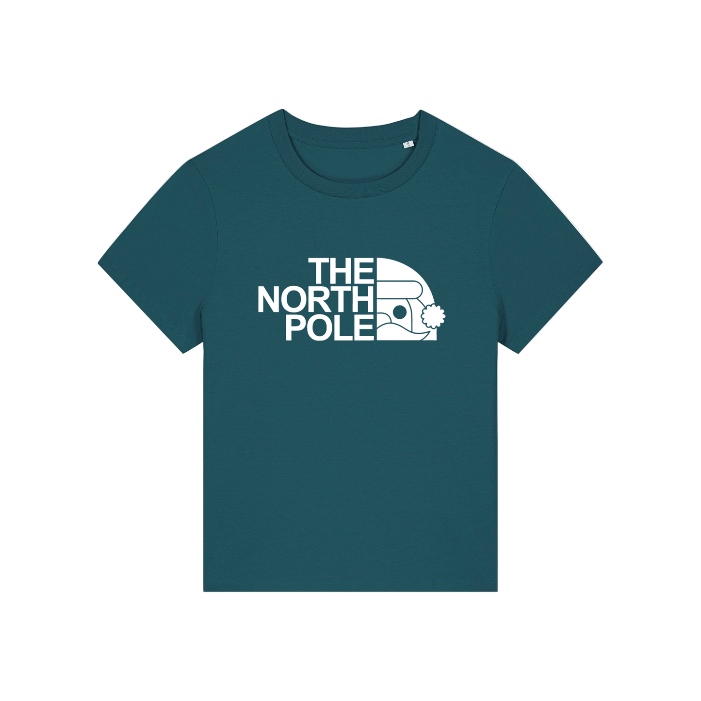 teal christmas t-shirt with the slogan 'the north pole'