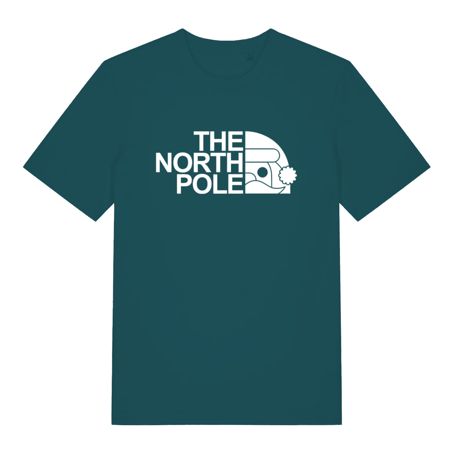 teal women's christmas slogan t-shirt with the text 'the north pole'