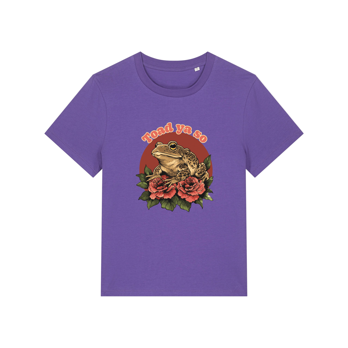 purple funny animal t-shirt with the graphic of a toad and the slogan 'toad ya so'