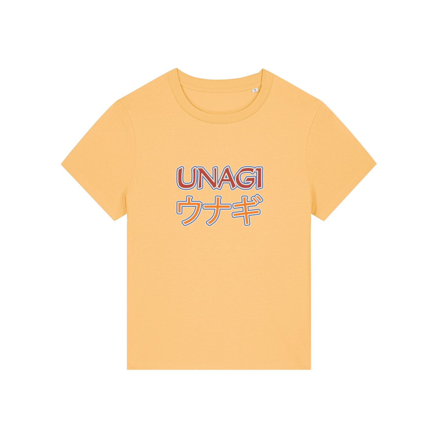 yellow slogan t-shirt, inspired by the tv show friends, with the slogan 'unagi'