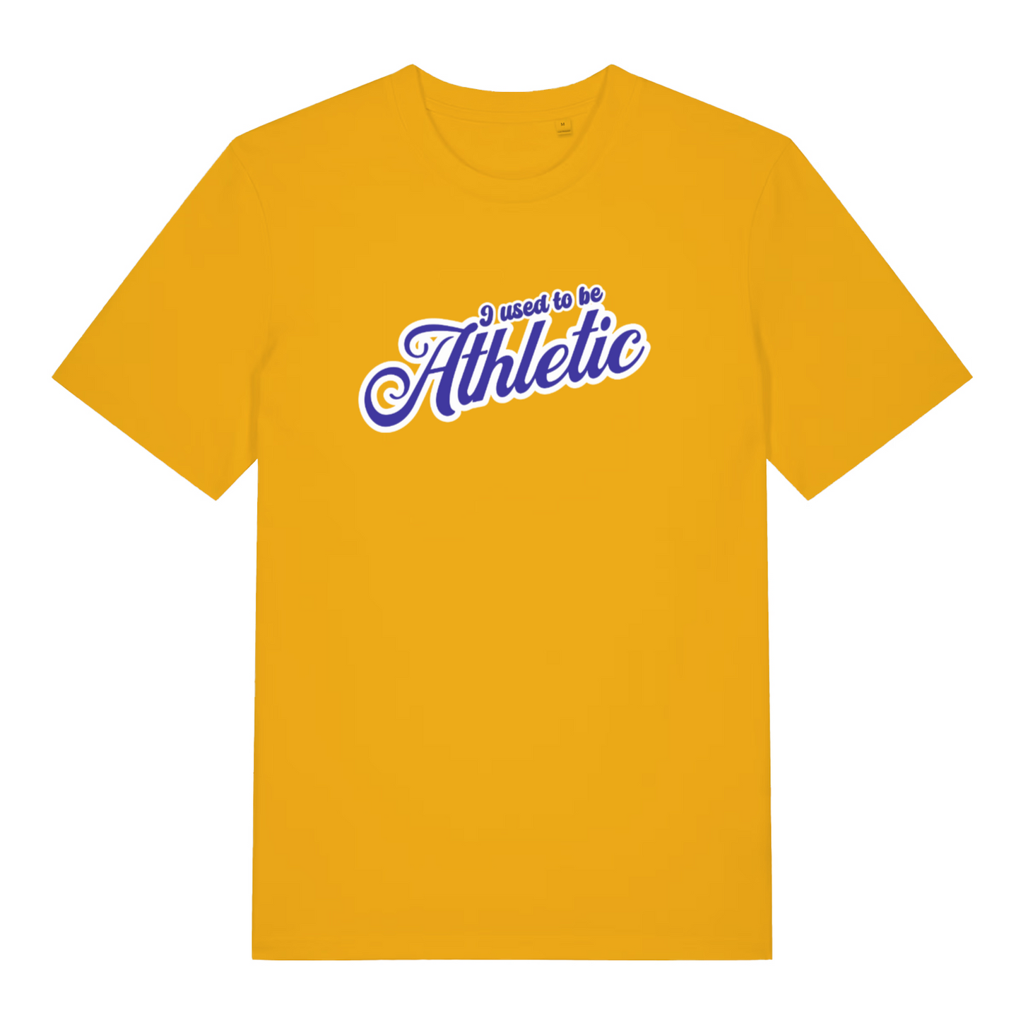 yellow funny slogan t-shirt with the text 'i used to be athletic'
