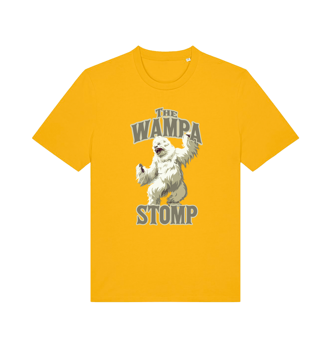 yellow geek t-shirt with the graphic of a wampa and the slogan 'the wampa stomp'