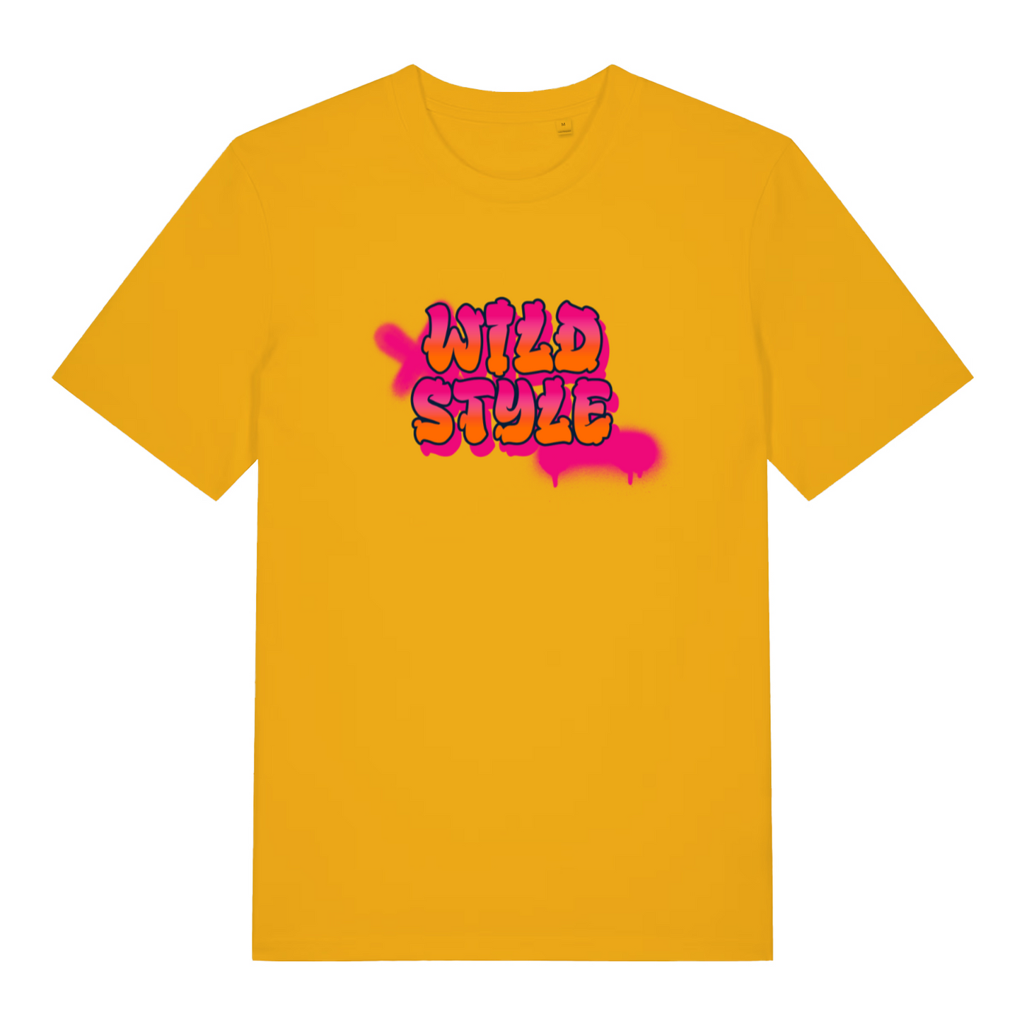 yellow slogan t-shirt with the text 'wild style'