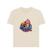 Cream T-shirt with a graphic of an ice cream cone and palm trees, featuring the phrase 
