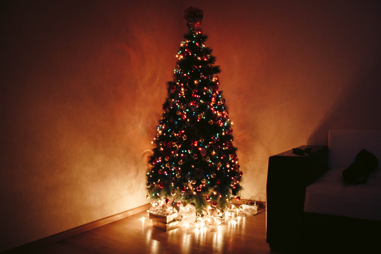 image of a christmas tree lit up