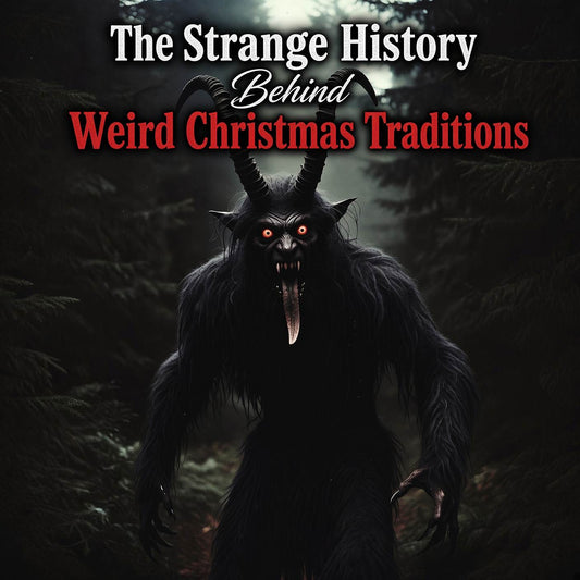 Creepy Krampus creature in a spooky forest background illustrating an article on weird Christmas folklore and traditions