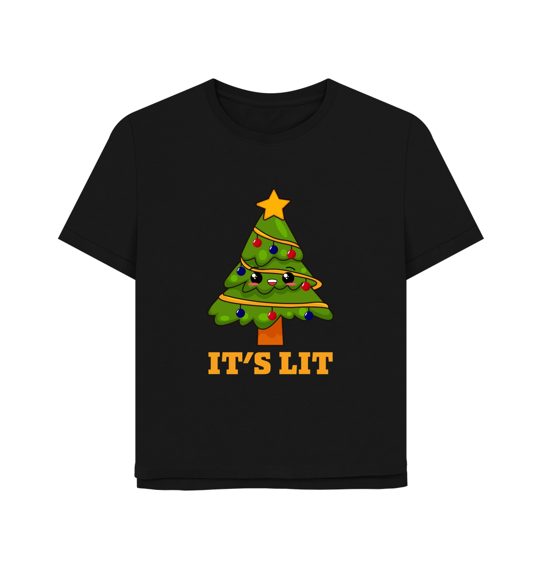 Black It's Lit Women's Relaxed Fit Christmas T-shirt
