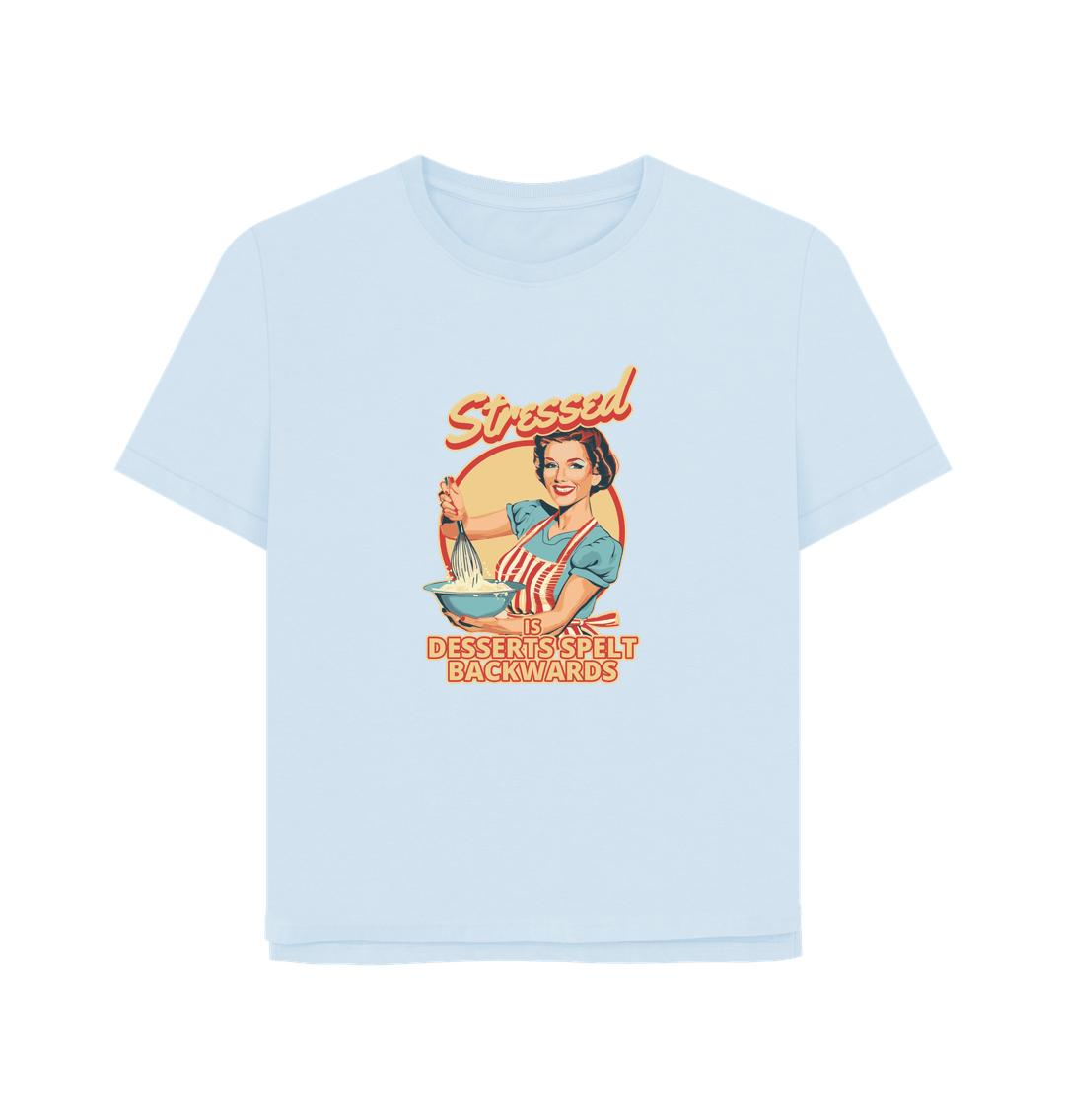 Sky Blue Stressed Women's Relaxed Fit T-shirt