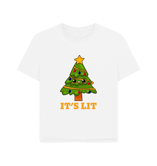 White It's Lit Women's Relaxed Fit Christmas T-shirt