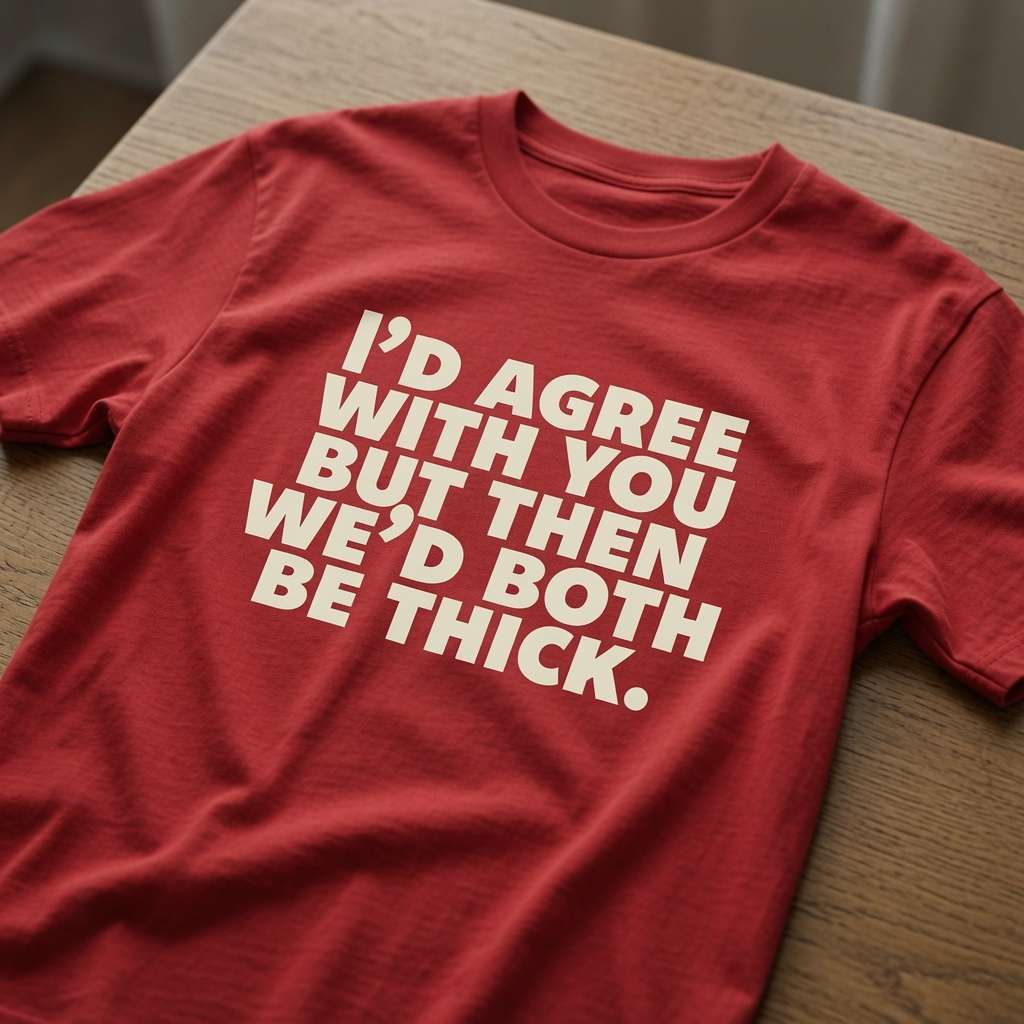 Red women’s I’d Agree With You But Then We’d Both Be Thick t-shirt on wood, ladies witty banter tee