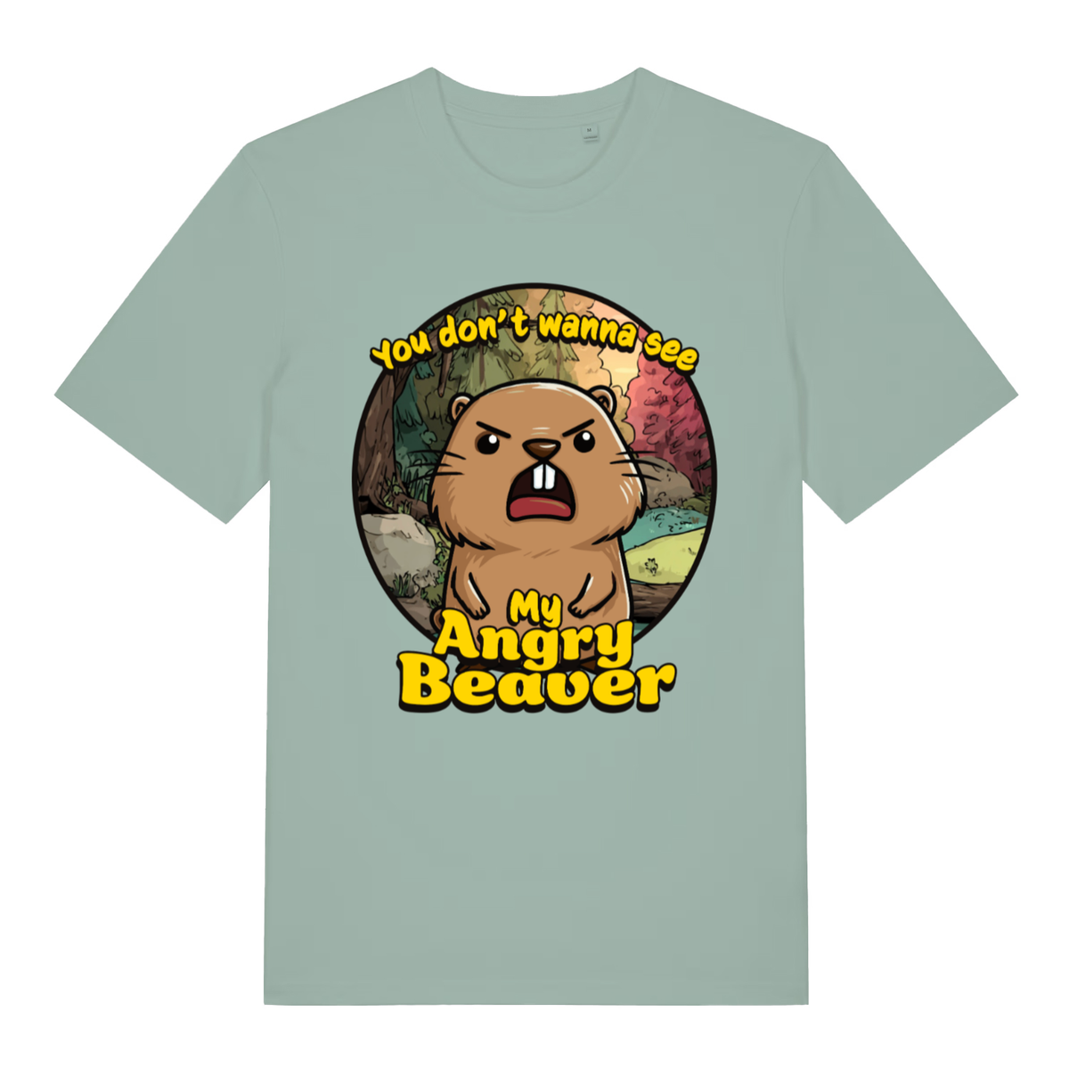 Aloe women's "You Don't Wanna See My Angry Beaver" funny rude t-shirt flat lay, cheeky cartoon animal slogan organic cotton ladies tee UK printed