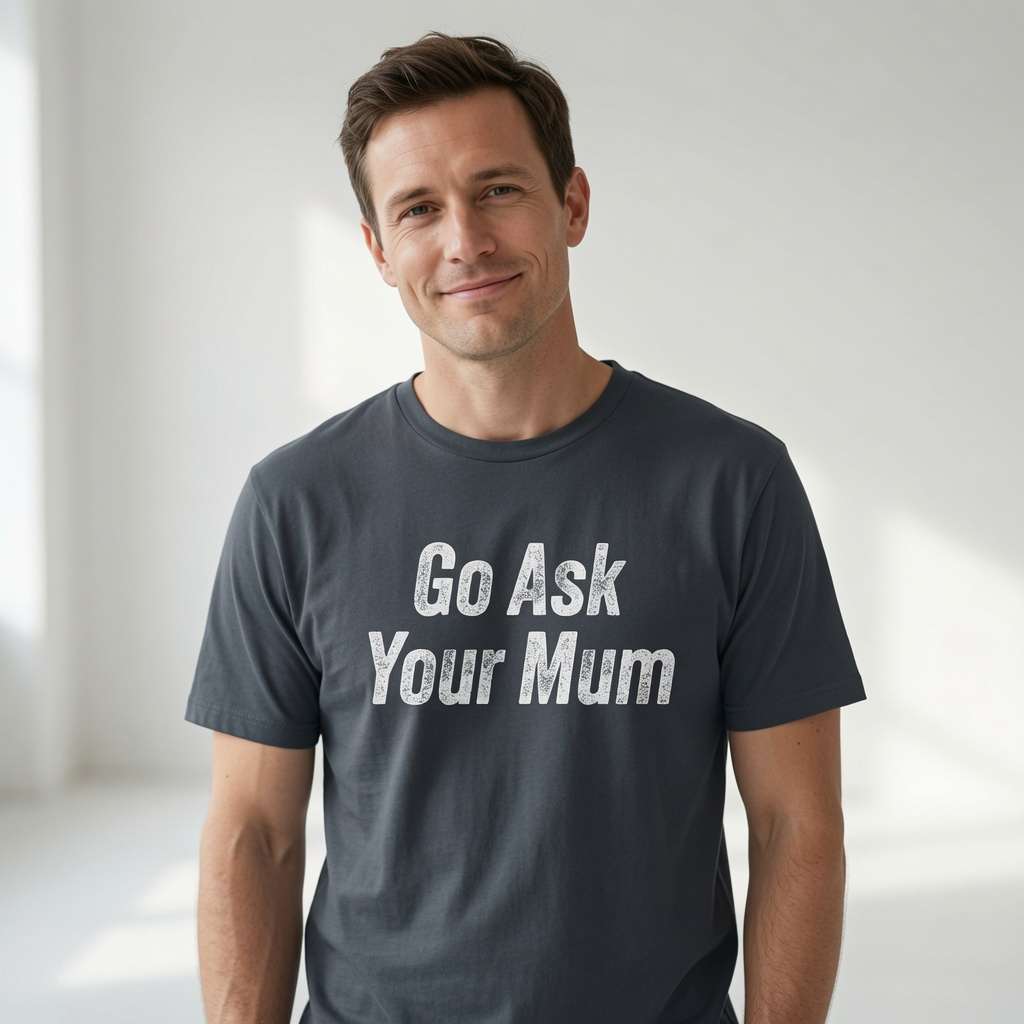 Man in ink grey Go Ask Your Mum t-shirt, top dad christmas gift tee