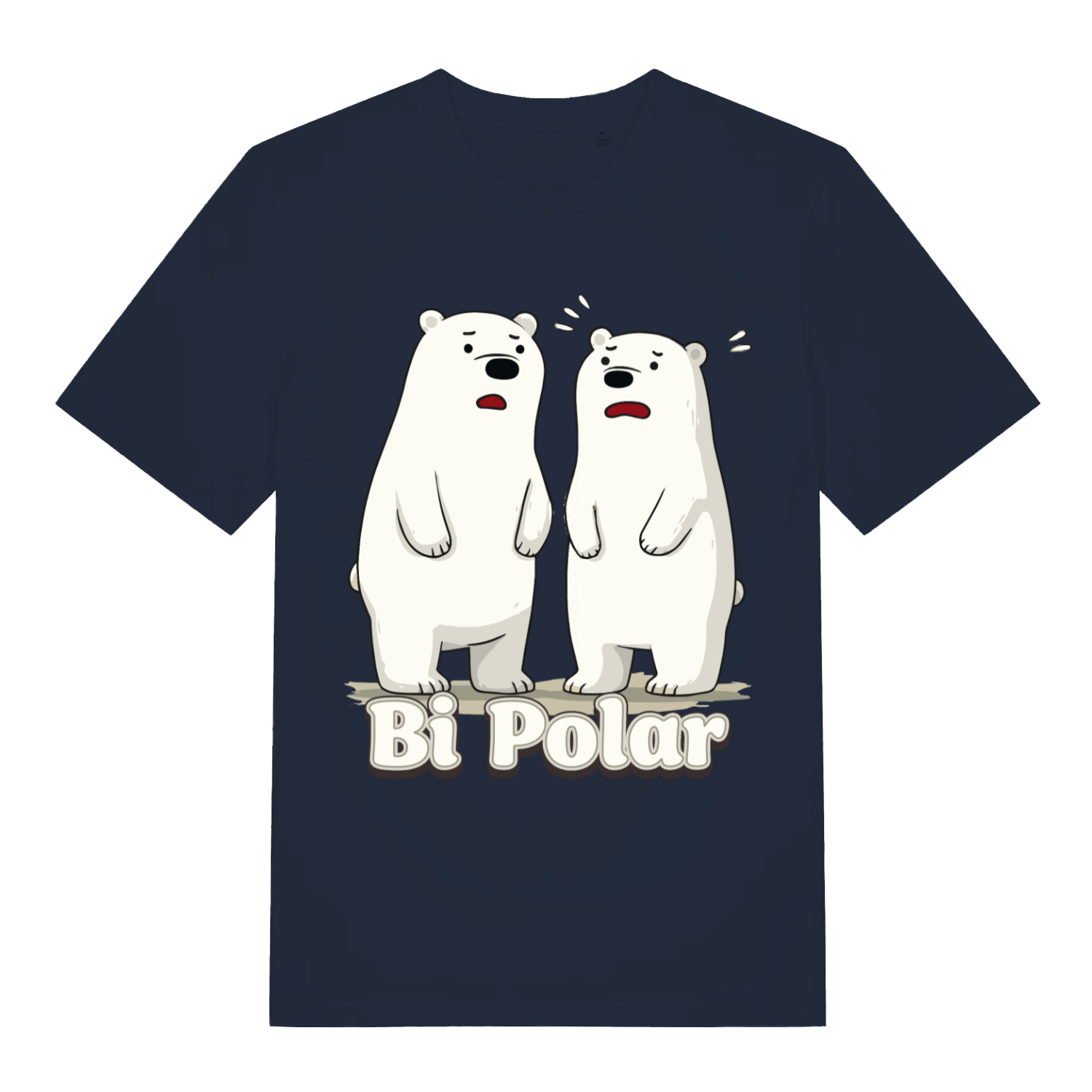 Navy women's Bi Polar T-shirt flat lay displaying cheeky polar bear pun design perfect banter ladies Christmas top