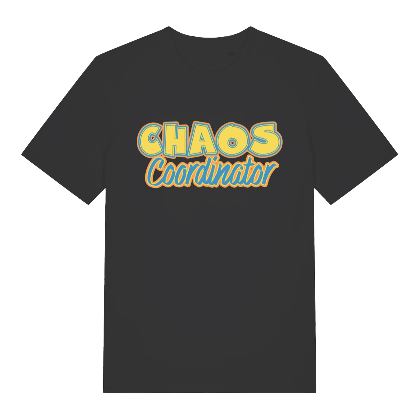 Black women's Chaos Coordinator T-shirt flat lay with bold fun retro slogan perfect relatable mum tee