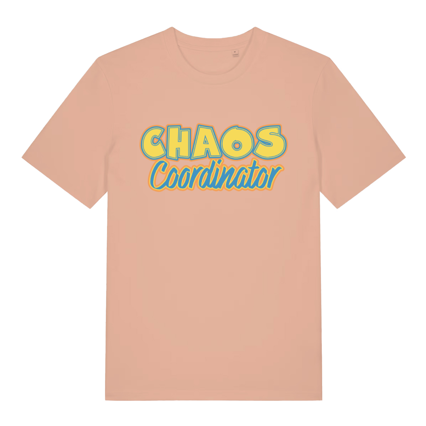 Peach women's Chaos Coordinator T-shirt flat lay showing witty mum slogan on soft ladies fit
