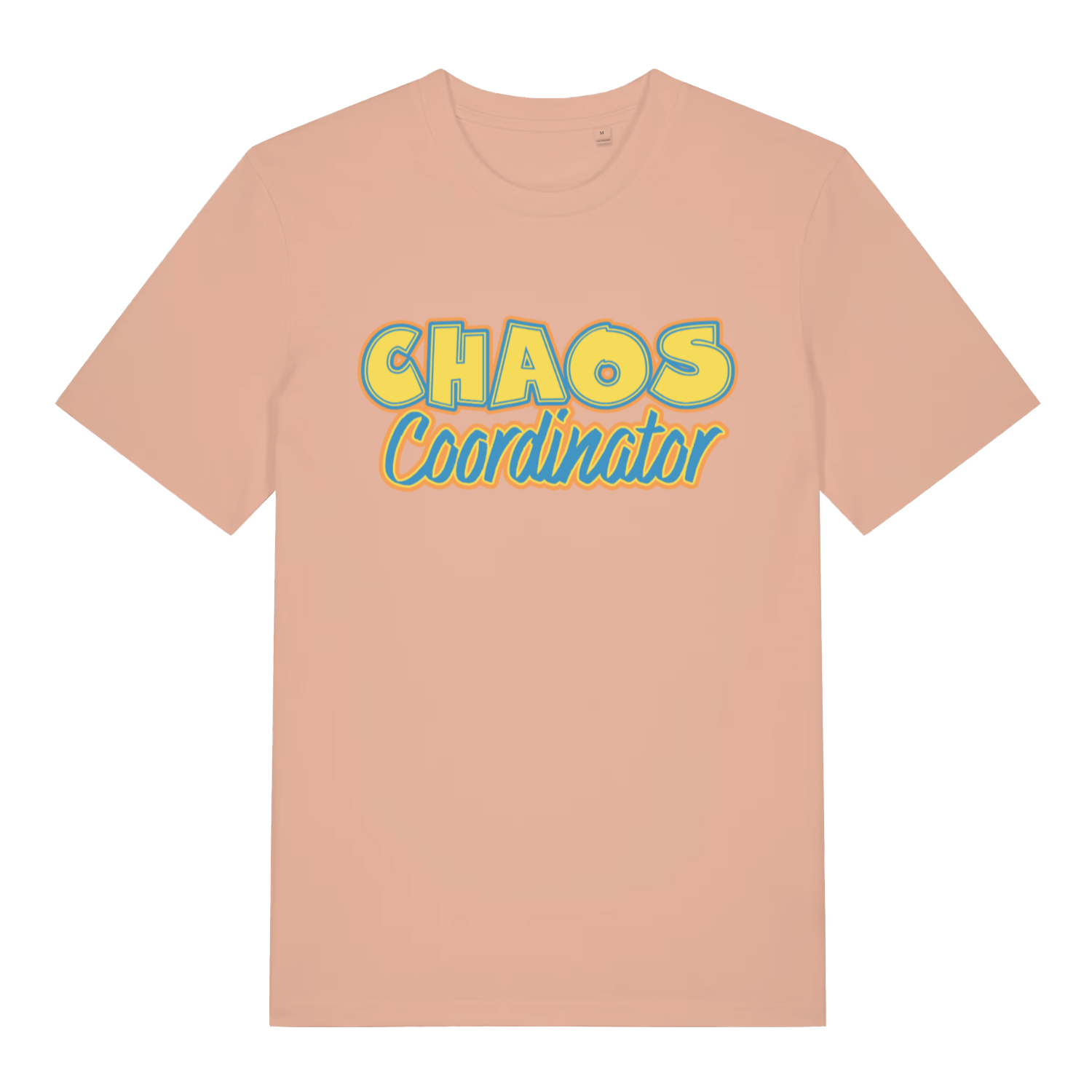 Peach women's Chaos Coordinator T-shirt flat lay showing witty mum slogan on soft ladies fit