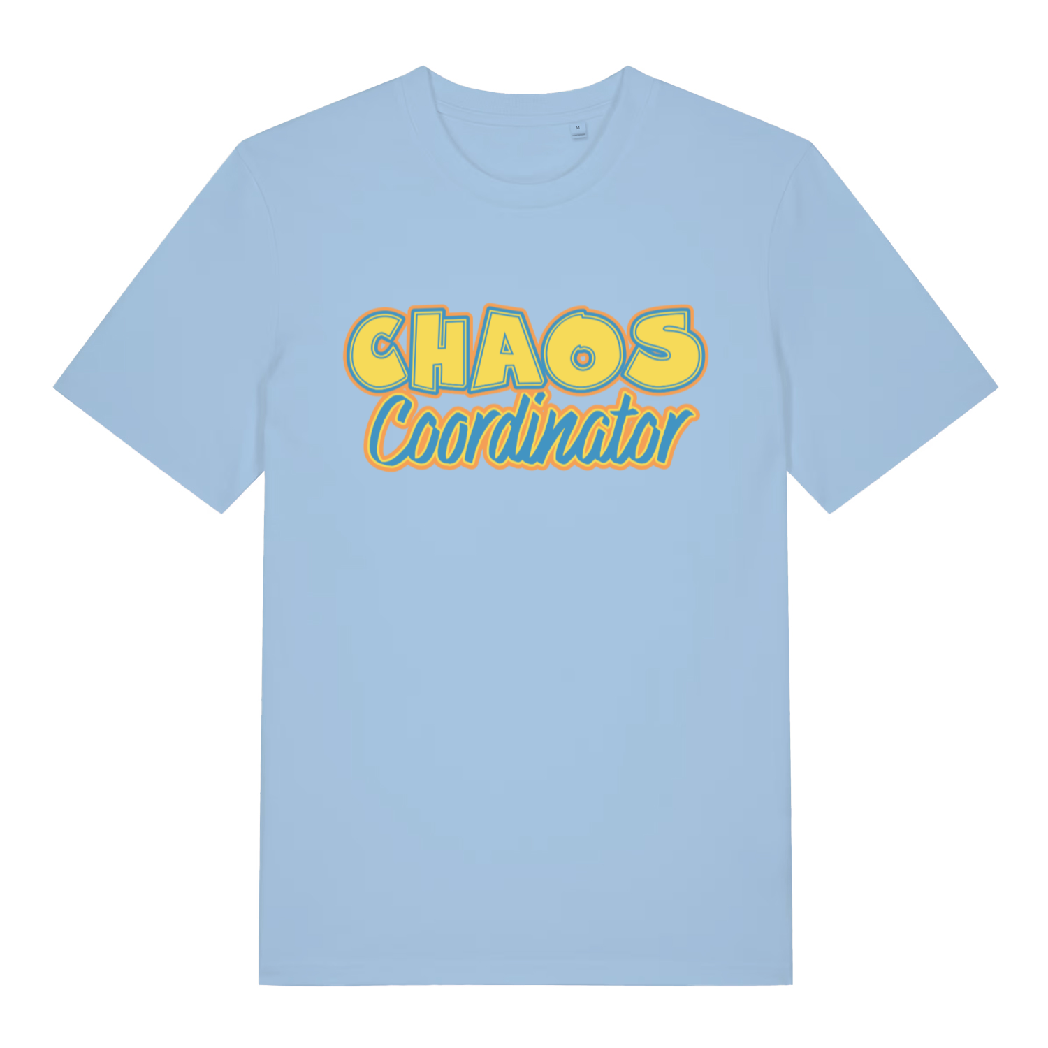 Sky blue women's Chaos Coordinator T-shirt flat lay displaying fun relatable household manager slogan