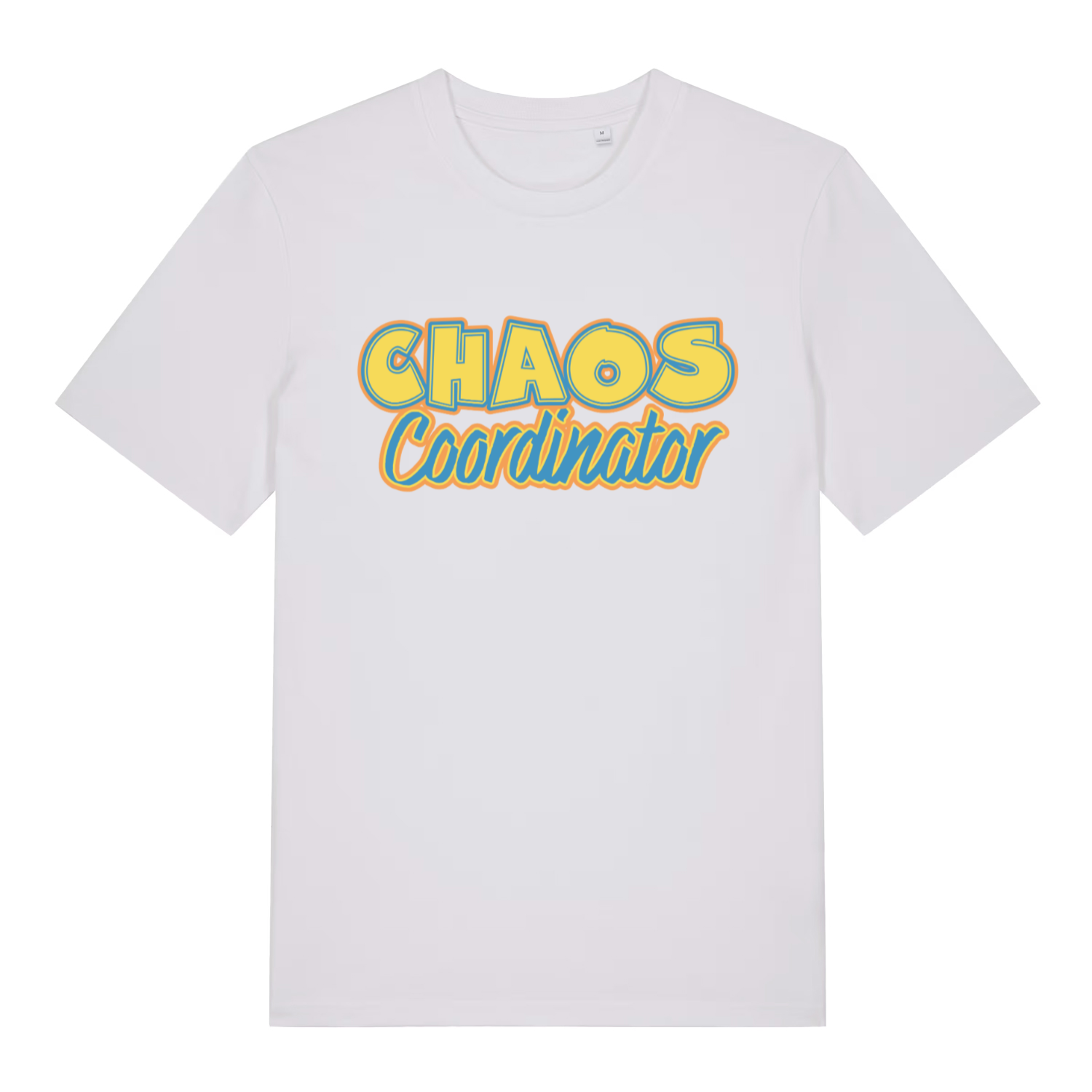 White women's Chaos Coordinator T-shirt flat lay with bold retro "Chaos Coordinator" mum quote