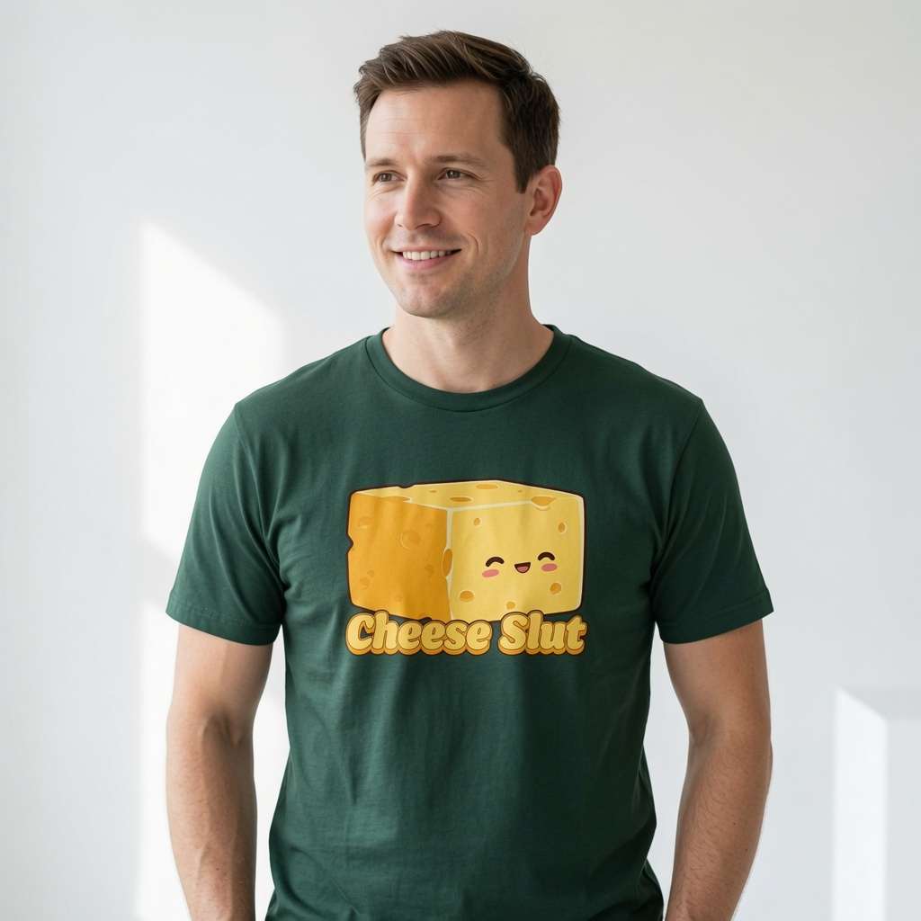 Man in green Cheese S**t t-shirt, funny cheese connoisseur graphic tee