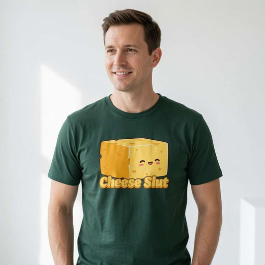 Man in green Cheese S**t t-shirt, funny cheese connoisseur graphic tee